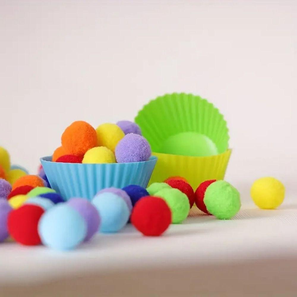 Rainbow Counting Pompoms Early Education Toy Creative Pompoms Tweezers Toy Learning