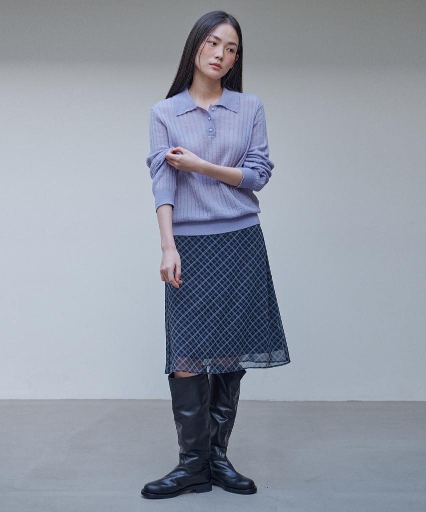 Awi Sheer Check Skirt_Black
