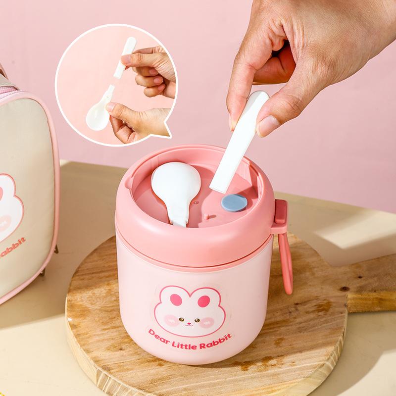 304 Stainless Steel Cute Insulated Breakfast Food Can Cup, Portable Soup Can with Lid Spoon, Perfect Lunch Box Soup Cup