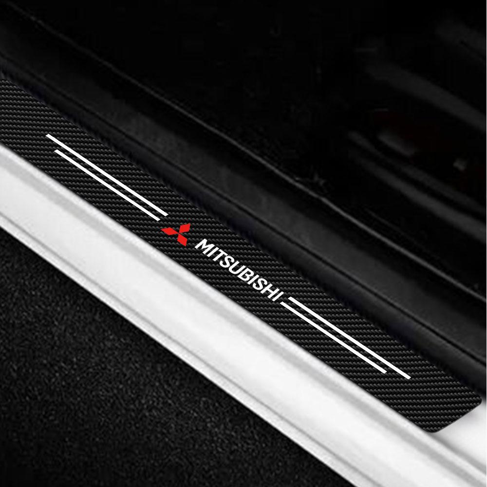 4Pc Carbon Fiber Leather Car Door Sill Anti-Scratch Decorative Sticker Cover for Mitsubishi Pajero Sport ASX Lancer L200 Attrage