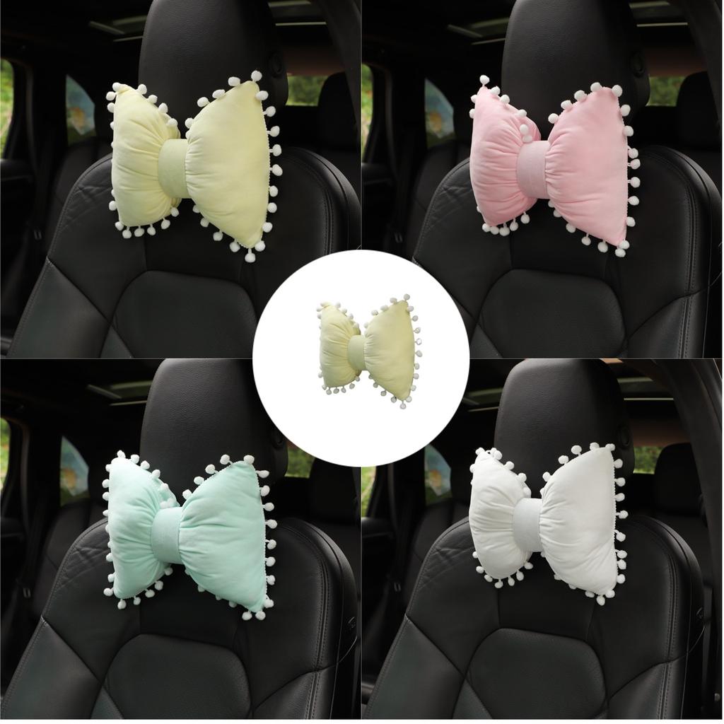 Butterfly Knot Car Neck Pillow and Lumbar Support Cushion Set Plush Bowknot Headrest Pillow Waist Support Charm Colorful C