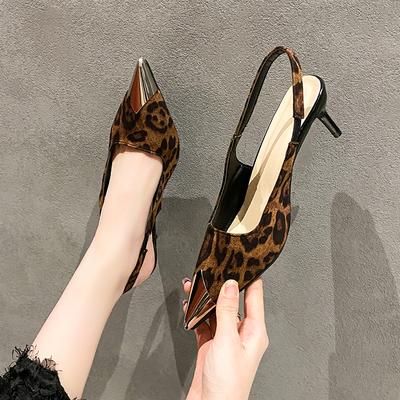 Модные Сексуальные Леопардовые Слингбэки Женские Туфли Уличный Стиль Тонкий Высокий Каблук Стриптиз Вечеринка Платье Сандалии Весенние Туфли-Мюли