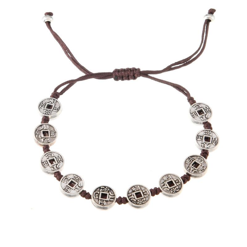 Handwoven Bracelet Retro Silver Copper Coin Small Fish Bracelet Niche Hand Rope Accessories Women