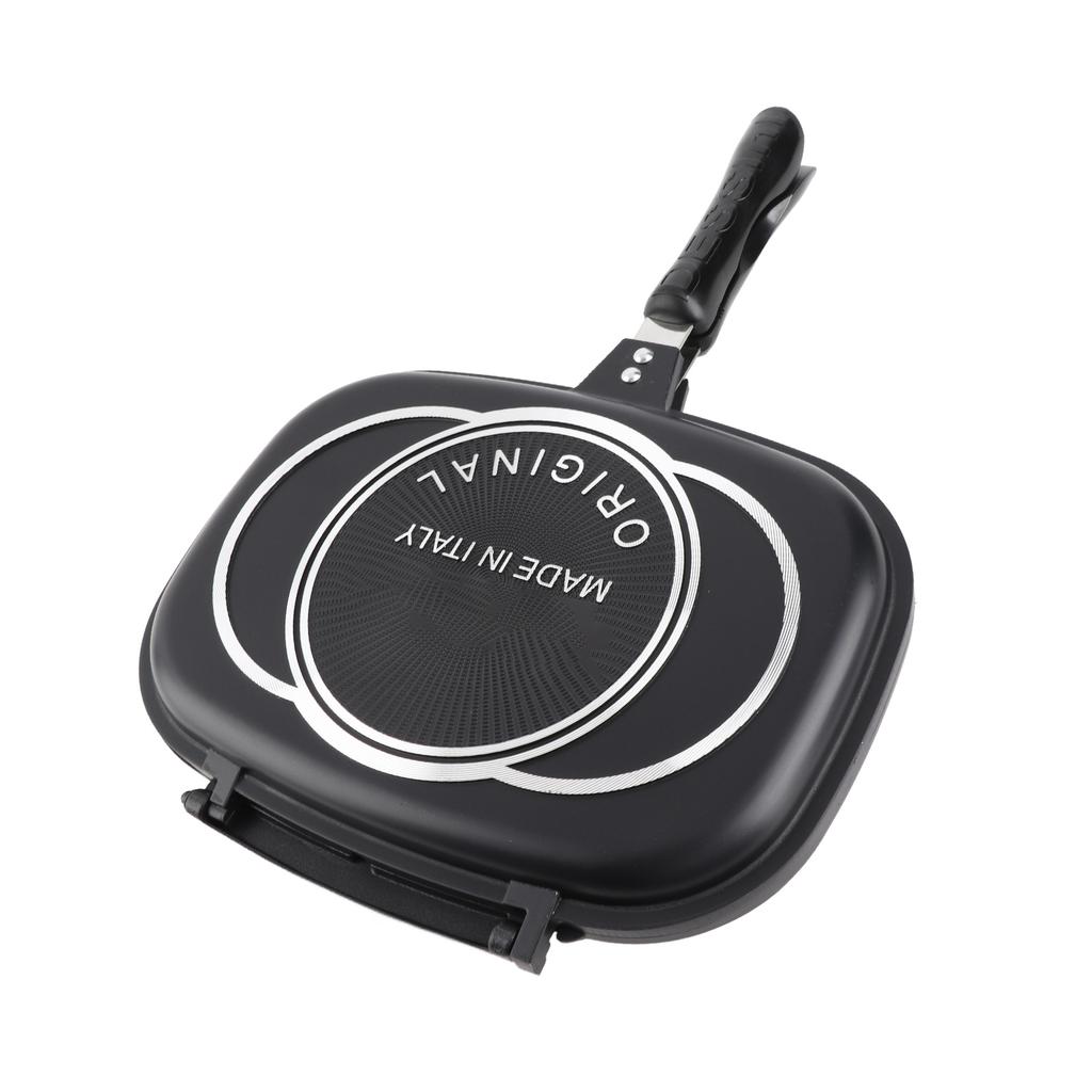 Grill Pan Frying Double Side Portable Anti‑Burn Handle Kitchen Supplies Grill Pot 32cm 12.6in