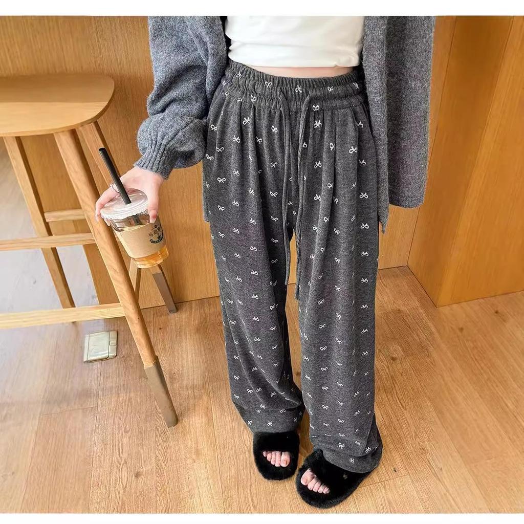 Корейские ретро брюки с бантом, с высокой талией, широкими штанинами, из шелковистой ткани для женщин