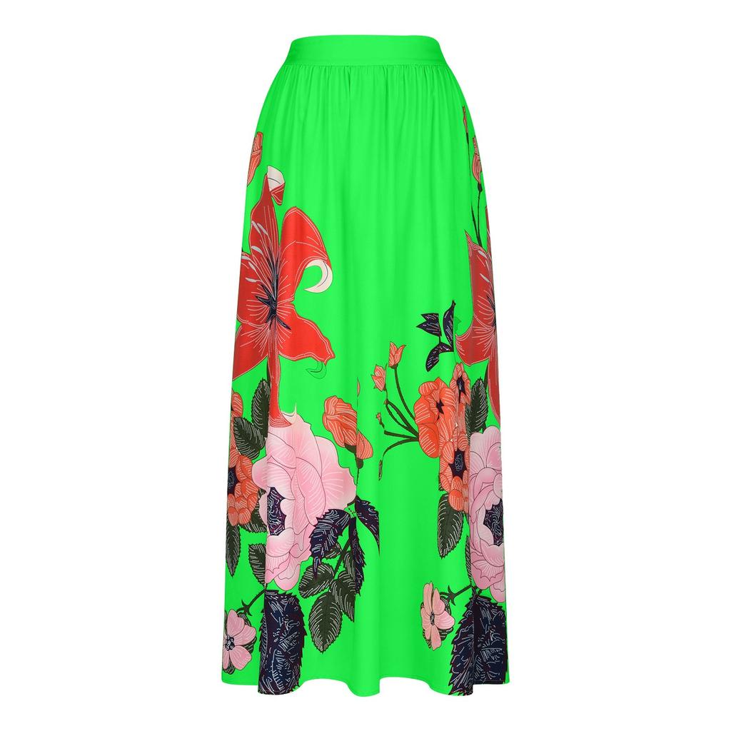 Женская мода с цветочным принтом, свободная полуюбка с высокой талией, пляжное удлиненное платье