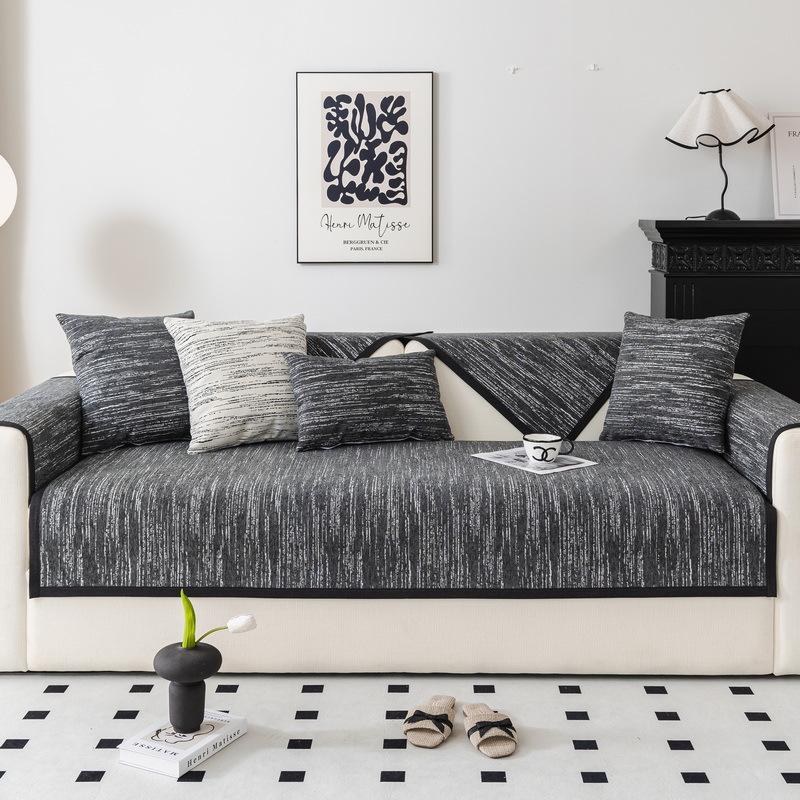 Cream Series Solid Color Sofa Cover Anti-Slip Chenille Sofa Mat Four-Seasons General Dust Sofa-Cushion Modern Stripe Couch Cover