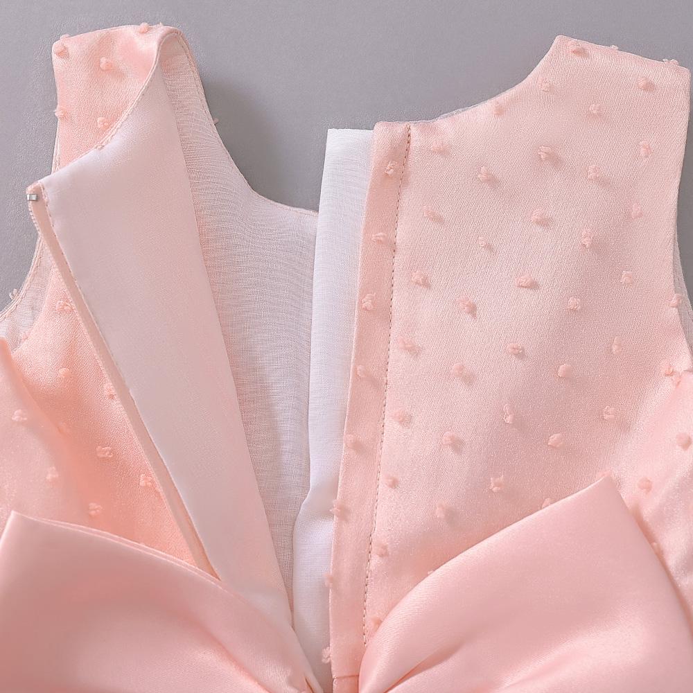 Платье с бантом для маленьких девочек, кружевные детские праздничные платья в горошек для первого дня рождения для новорожденных, розовая одежда принцессы для девочек