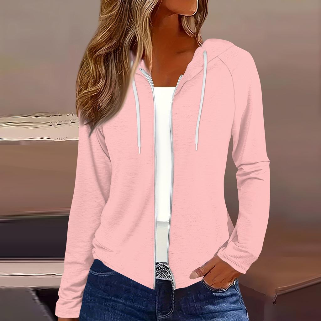 Женская мода повседневная застежка-молния с капюшоном и длинным рукавом толстовки пальто