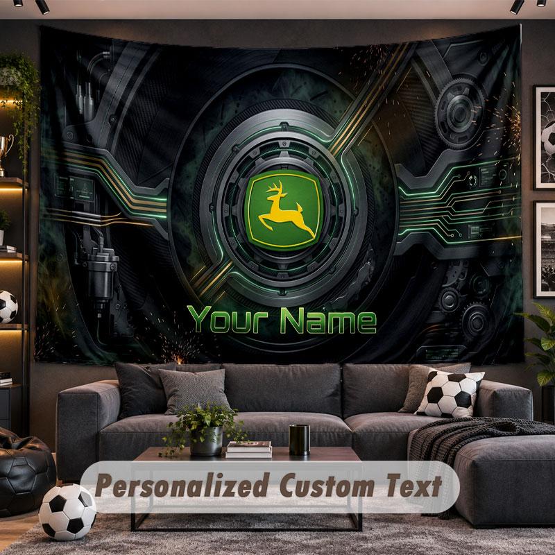 Wall Hanging Tapestry Custom NameJohn Deere Pattern Personalized Printed Fabric Wall Decor