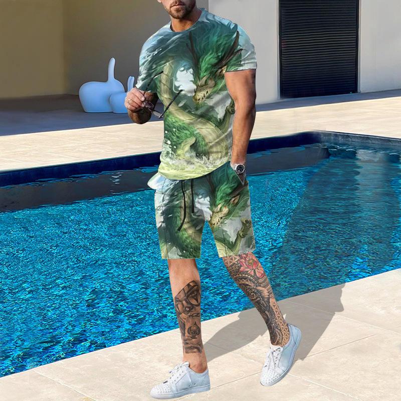 Модная мужская спортивная одежда с принтом 3D-дракона, повседневная дышащая освежающая футболка