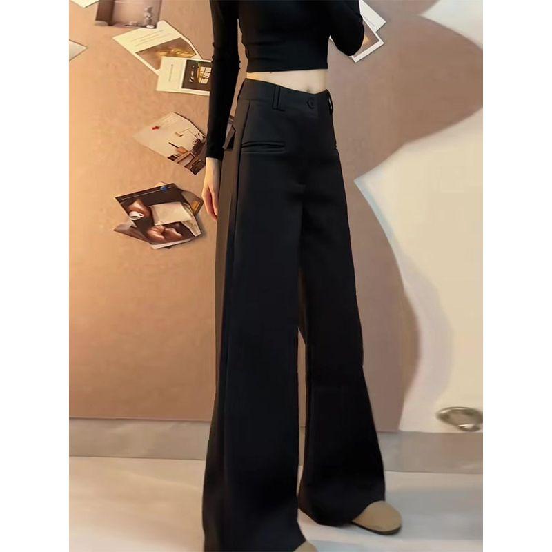 High-End and Stylish Black Suit Pants for Women, Summer 2026 New Model, High-Waisted, Drapey, Slim-Fit, Slightly Flared Wide-Leg Trousers