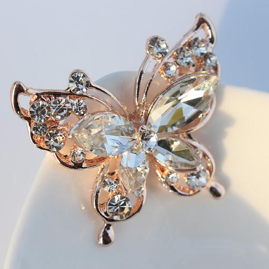 Женская брошь в форме бабочки из нержавеющей стали со стразами разных цветов для выпускного вечера