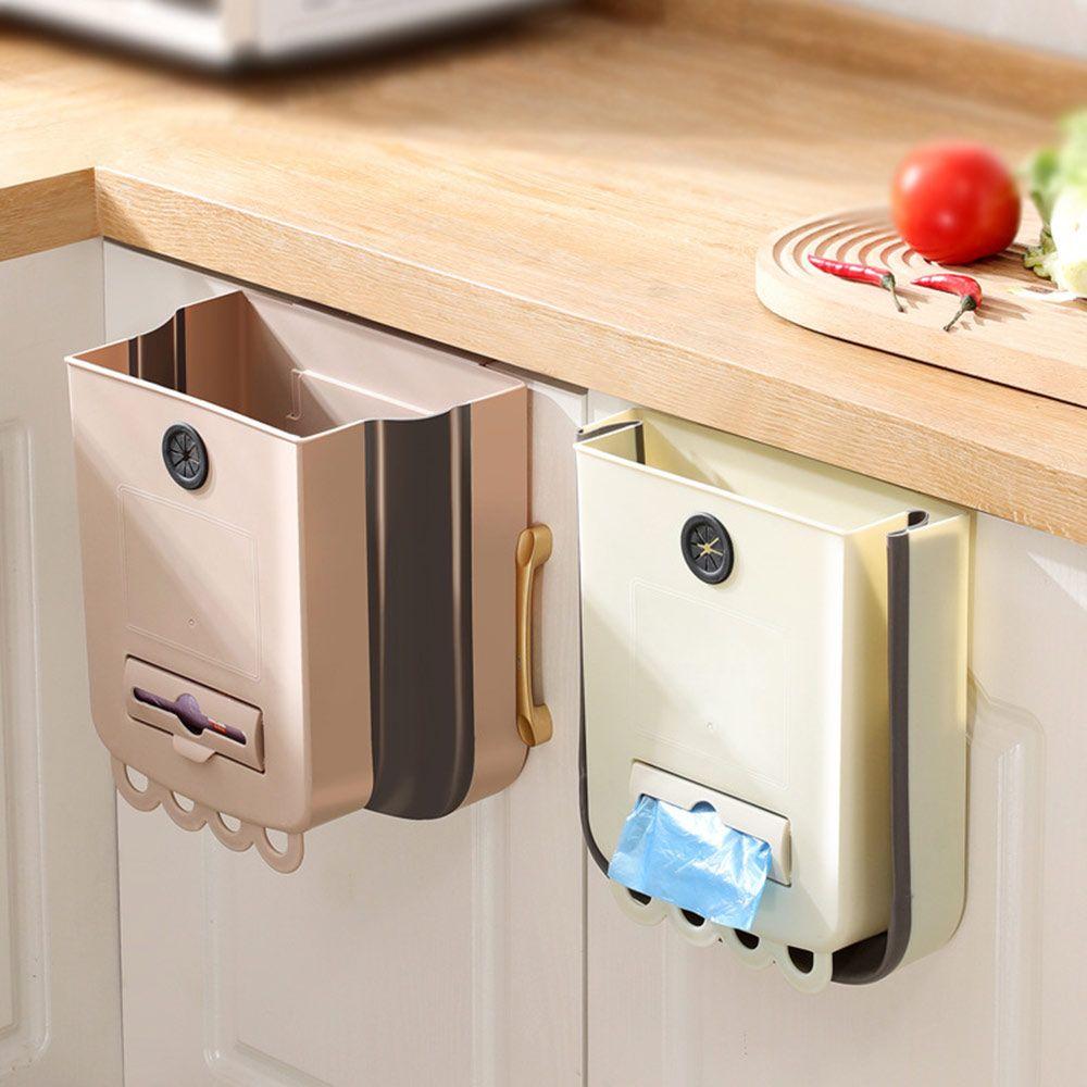 Plastic Hanging Trash Can Foldable Wall Mounted Garbage Can New Kitchen Compost Bin Cabinet Door