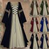 Women Vintage Retro Gothic Long Sleeve Splicing Dress Long Gown Dresses