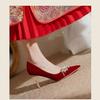 French stiletto wedding shoes 2025 new female wedding bride shoes show clothes wedding dress two wear red high heels