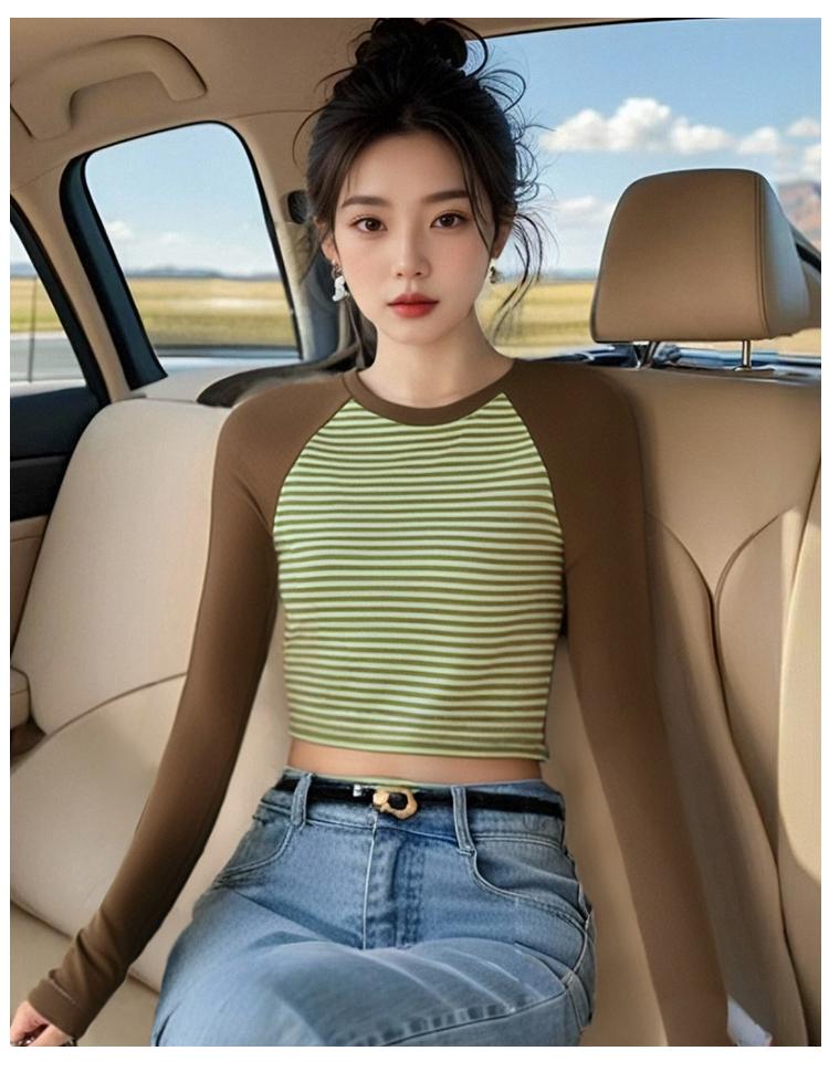 Spicy Girl Patchwork Striped Short T-Shirt