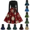 Women's Fashion Round Casual Slim Fit Christmas Print Large Swing Long Sleeve Dress