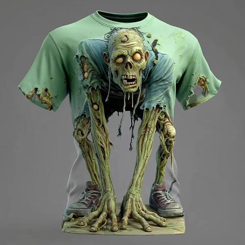 Halloween Zombies 3D Printed Men's Short Sleeved T-Shirt Round Neck Shirt Exaggerated Designer Horror Tops