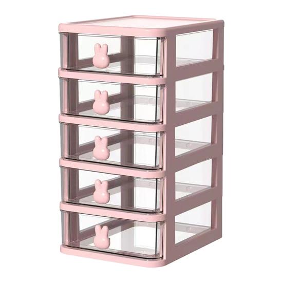 Storage Box Plastic Drawer Desk Organizer Clear Multi-Layer Desktop Storage Box with Bunny Handles Large Capacity Office Supplies