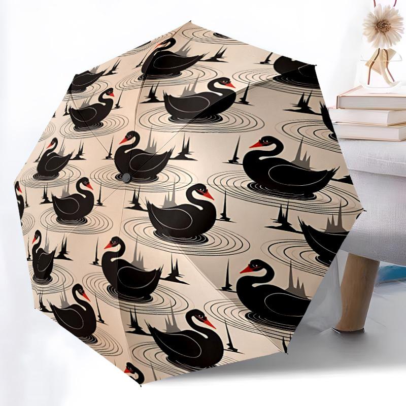1pc Swan Lake Pattern Automatic Open/close Umbrella, 8-Rib sturdy structure, Auto Folding/Opening, Portable Travel Umbrella for Women,045
