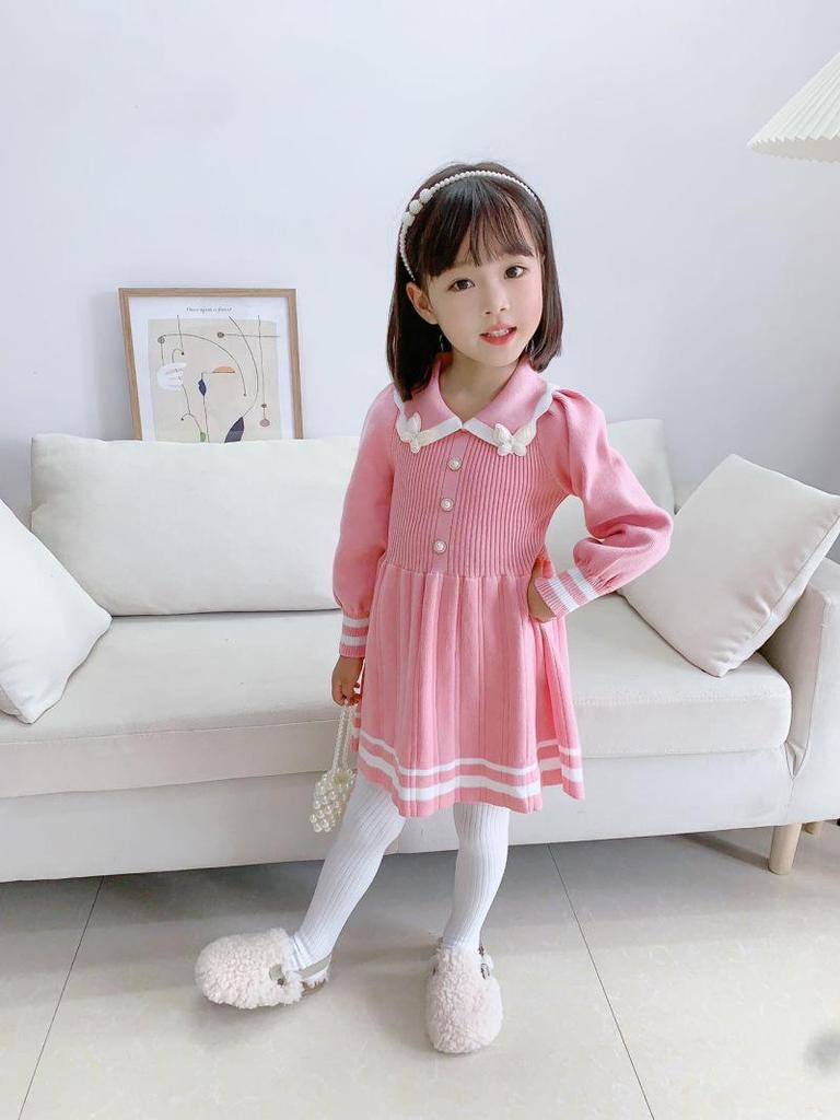 Вязаное платье-свитер для девочек в корейском стиле осень/зима 2023 года — модный, трендовый и милый дизайн принцессы