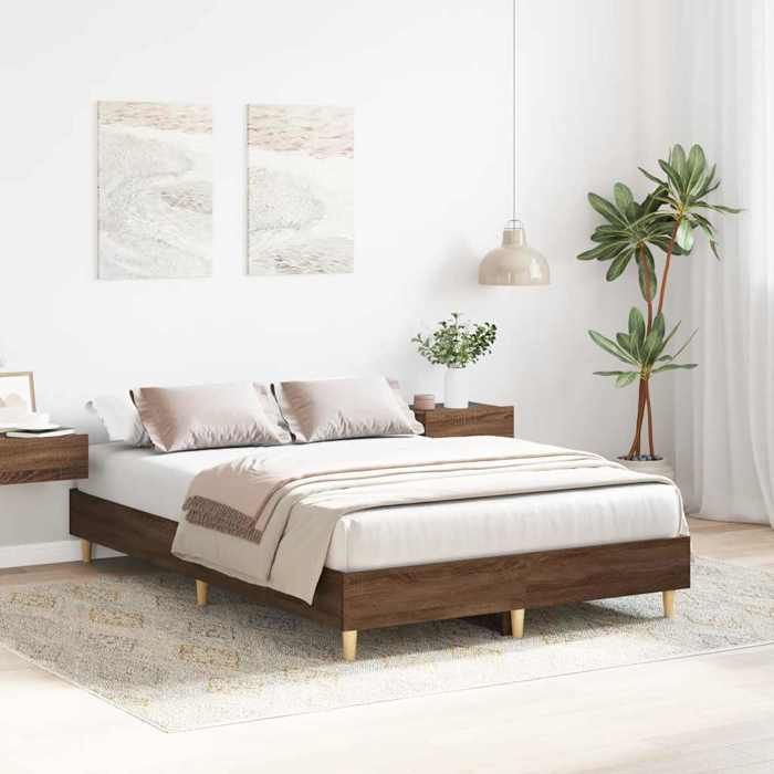 VidaXL Bed Frames Without Mattress Brown Oak 140x190 Cm, Bedroom Furniture, Bed Base, Double Bed, Bed, Bed Frame, Bed 861063