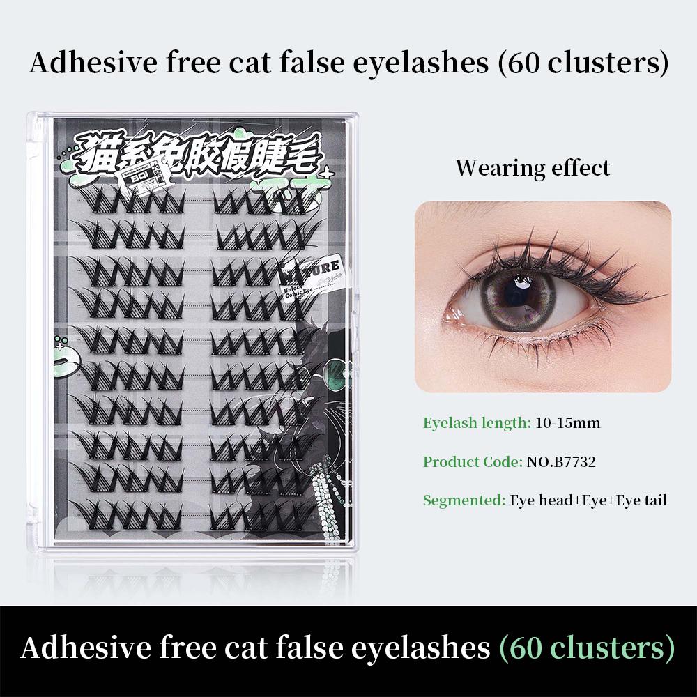 BQI Ресницы Cat Style без клея, натуральные самоклеящиеся ресницы, многоразовые ресницы 10-15 мм, сегментированные ресницы большой емкости