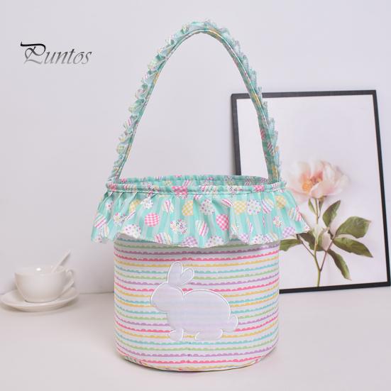 Корзина для пасхального кролика, многоразовое тканевое пасхальное ведро, оборчатая корзина для хранения с ручкой для детей, пасхальная охота за яйцами