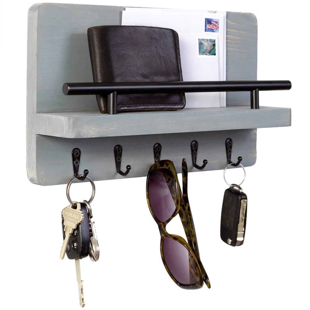 Держатель для почты и ключей на стену, декоративная деревянная настенная полка с 5 крючками, настенная стойка с полкой, органайзер для ключей, крючки для входа