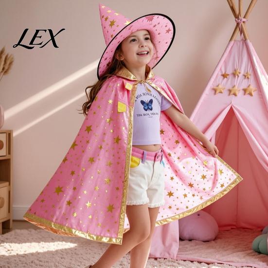Soft Lightweight Festival Cloak Kids Wizard with Hat for Boys Girls, Halloween Witch Children Birthday Party Dress Up Cape Costume Prop Cosplay