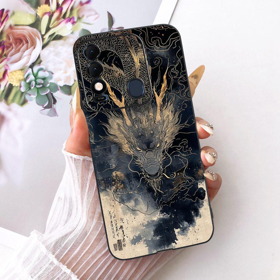 For Tecno Spark 8 8T 8C Cool Dragon Tiger Pattern Phone Case For Tecno Spark8C Spark8 KG5k KG6p Black Silicone Soft Cases Bumper