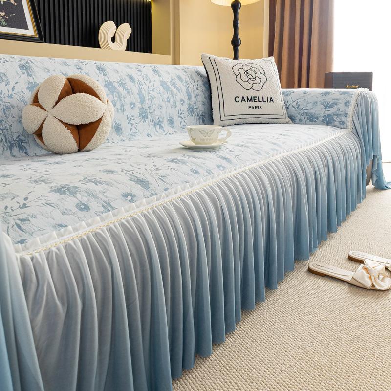 Чехол-полотенце для дивана из шенилла, Чехол для 3-местного дивана, Универсальный чехол, с оборками, Нескользящий протектор для мебели