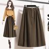 Plus Size Retro High-Waisted A-line Midi Skirt for Women - Autumn/Winter 2023, Slimming, Over-the-Knee with Big Hem