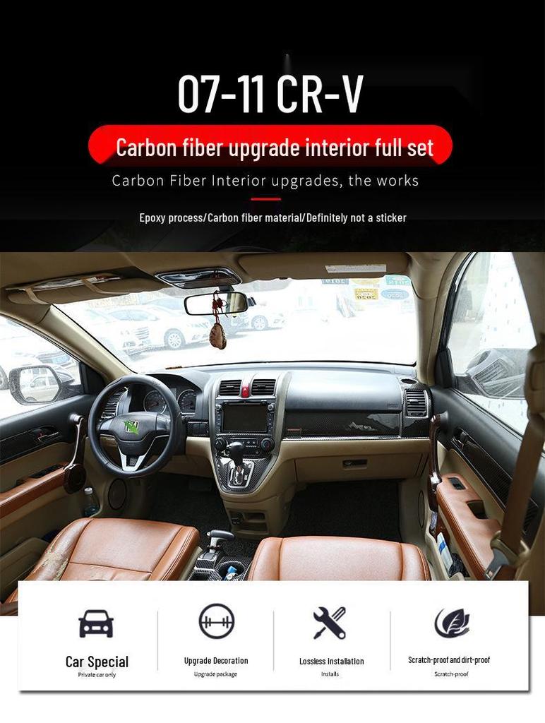 07-11 Honda CRV Carbon Fiber Interior Sticker: Steering Wheel, Center Console, Shift Panel