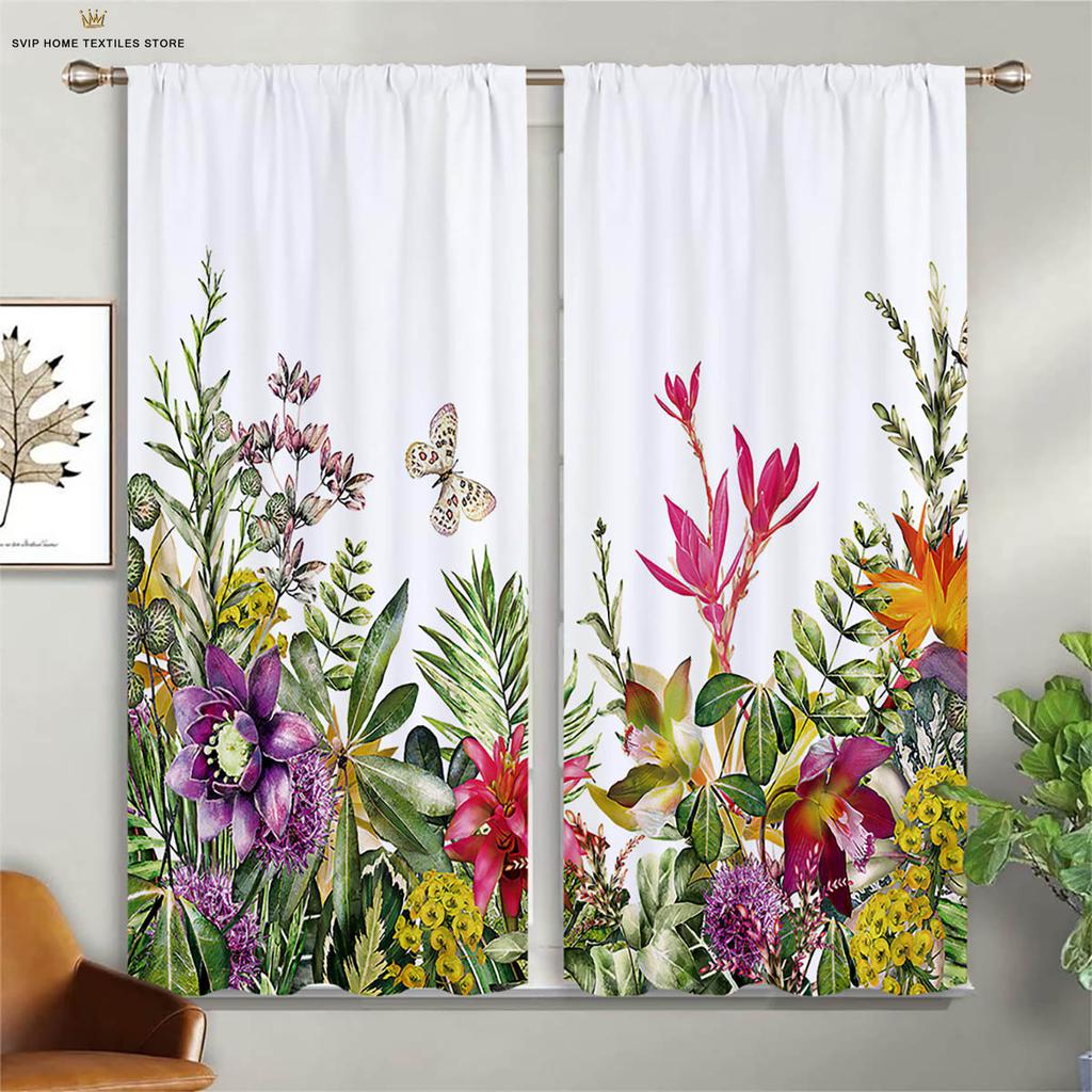 Шторы с принтом «Цветы и бабочки», шторы с карманами на карнизах в пасторальном стиле, спальня, гостиная, кухня, декоративные шторы на 4 сезона
