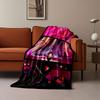 A neon-lit futuristic scene with a focus on a motorbike and characters. for all seasons blanket lunch break throw gift