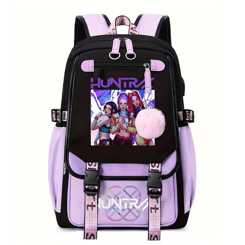 K-Pop Anime Printed Backpack Teens School Bag With Spine Support 20-35L Capacity Oxford Fabric Unisex College Style