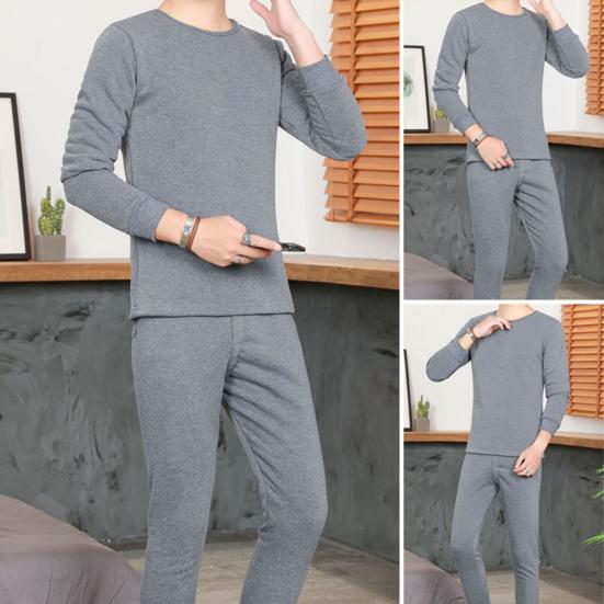 2 шт./комплект зимнее мужское термобелье комплект круглый вырез длинный рукав теплый толстый