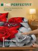 1 Simple modern Plant Flower Red Rose digital printed frosted Fitted Sheet,bedroom printed bed cover,bedding(No pillowcase)