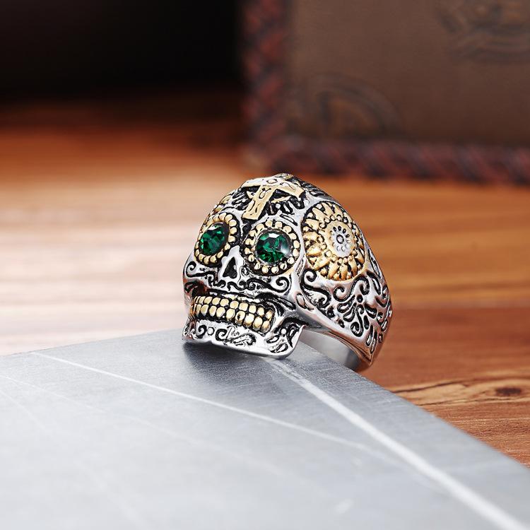 Jewelry Cross Men's Ring Punk Skull Head Ring Aggressive Men's Vintage Titanium Steel Ring