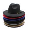 Men'S And Women'S Woolen Black Belt Buckle Top Hat Men'S And Women'S Couple Hat Flat Brim Big Brim Jazz Hat