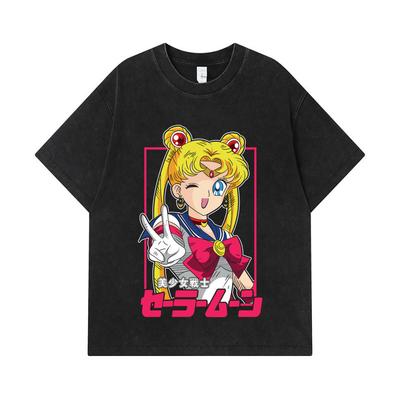 Стирка Т-ширт 275 г/м² 100% Хлопок Sailor Moon V9 Принт Минако Унисекс Тяжелый Хлопок Т-футболка