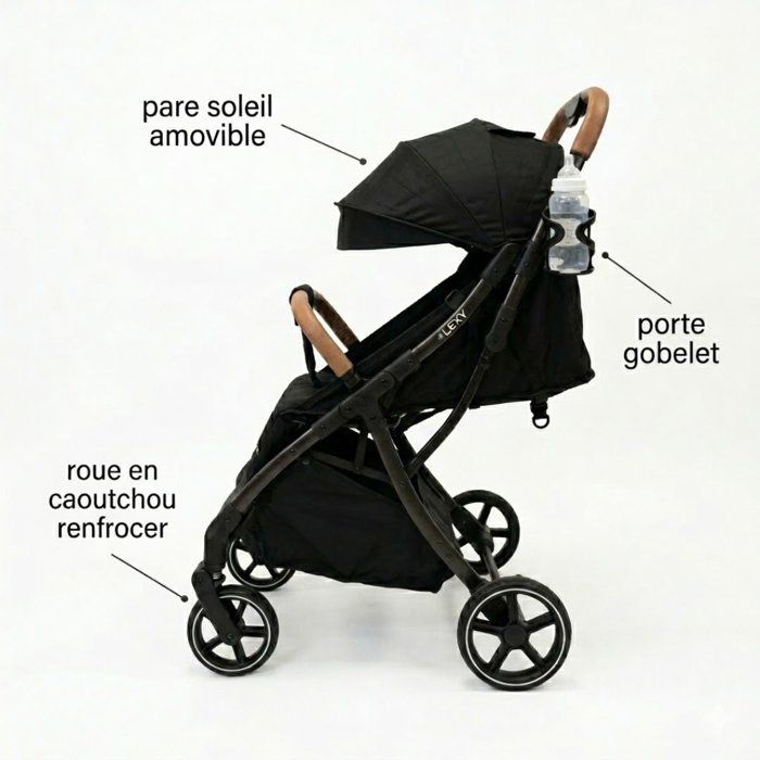 NANIA - Poussette canne compacte - Lexy - Pack complet (protège-jambes + habillage pluie) - 4 roues - Beige