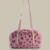 New 2024 Pink Leopard Print Plush Shoulder Bag for Women
