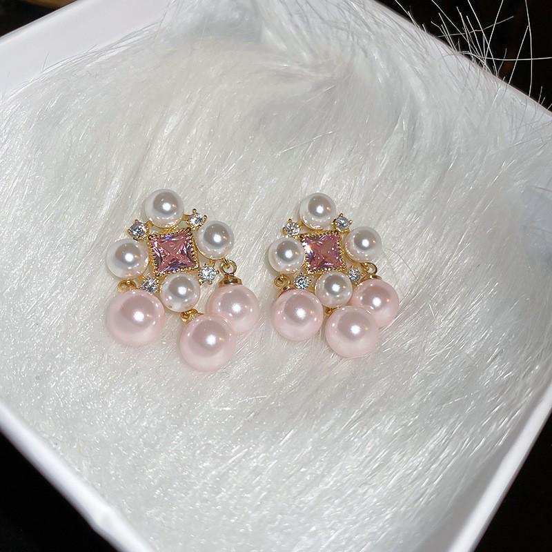 Pearl Tassel Earrings with Silver Needle & Floral Design – Medieval Vintage Style for Women