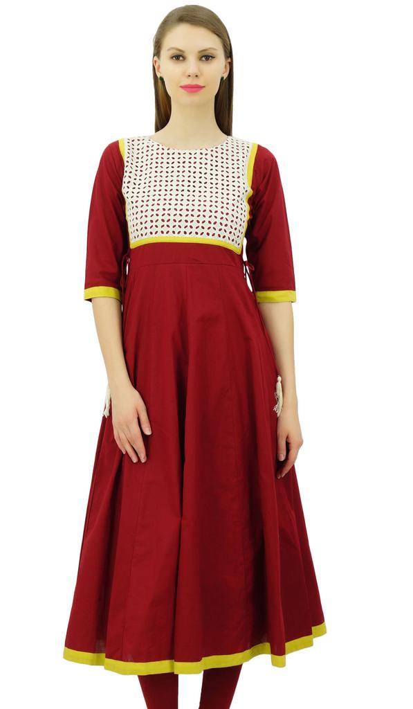Bimba Женское дизайнерское расклешенное платье Anarkali из хлопка Kurta Chic Custom Kurti Long