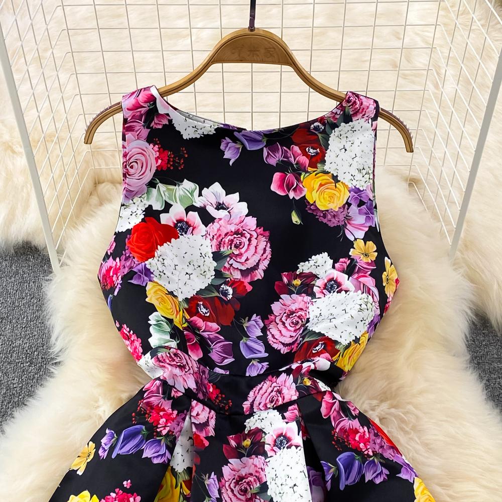 Юбка-жилет в стиле ретро в европейском и американском стиле. Высококачественное легкое роскошное платье трапециевидной формы с круглым вырезом и талией без рукавов.