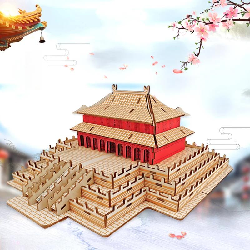 DIY Модель игрушки 3D Деревянный Пазл Зал Высшей Гармонии Деревянные Наборы Головоломка Игра Сборка Игрушки Подарок для Детей Взрослых P51