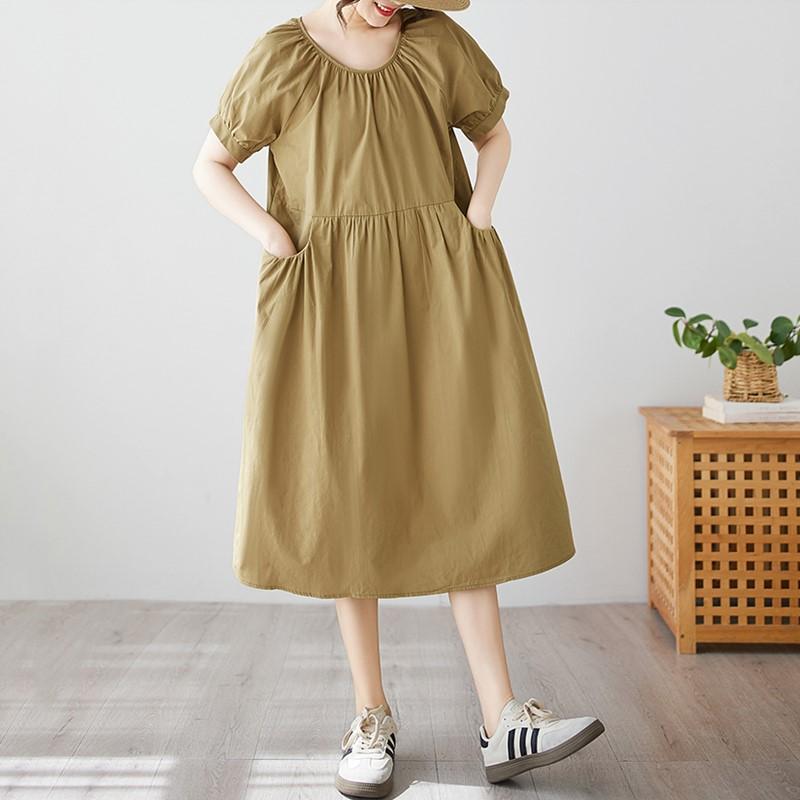 Короткий рукав Плюс размер Хлопок винтаж новые платья для женщин повседневные свободные миди длинное летнее платье